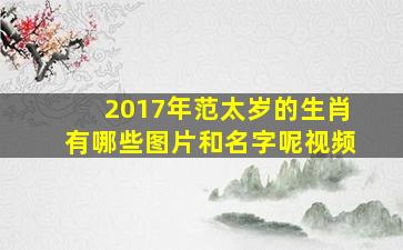 2017年范太岁的生肖有哪些图片和名字呢视频