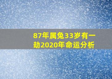 87年属兔33岁有一劫2020年命运分析