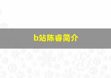 b站陈睿简介