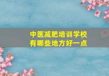 中医减肥培训学校有哪些地方好一点