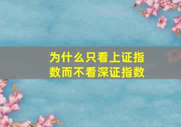 为什么只看上证指数而不看深证指数