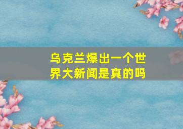 乌克兰爆出一个世界大新闻是真的吗