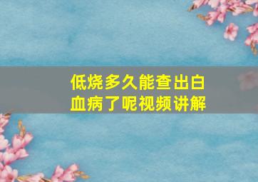 低烧多久能查出白血病了呢视频讲解