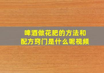 啤酒做花肥的方法和配方窍门是什么呢视频