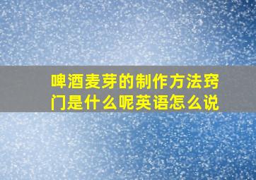 啤酒麦芽的制作方法窍门是什么呢英语怎么说