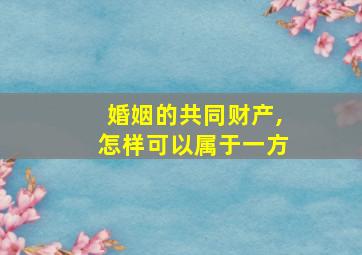 婚姻的共同财产,怎样可以属于一方