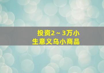 投资2～3万小生意义乌小商品