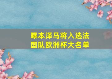 曝本泽马将入选法国队欧洲杯大名单