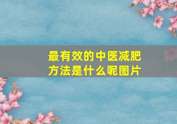 最有效的中医减肥方法是什么呢图片