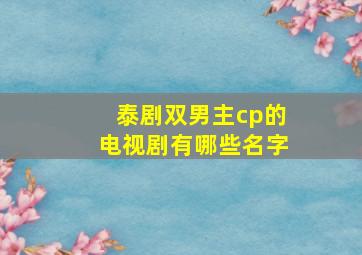 泰剧双男主cp的电视剧有哪些名字