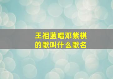 王祖蓝唱邓紫棋的歌叫什么歌名