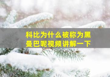 科比为什么被称为黑曼巴呢视频讲解一下