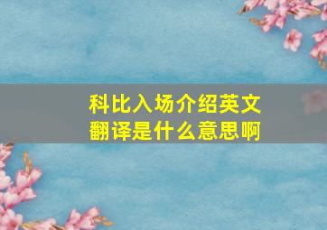 科比入场介绍英文翻译是什么意思啊