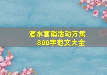 酒水营销活动方案800字范文大全