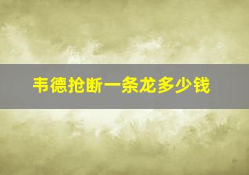 韦德抢断一条龙多少钱