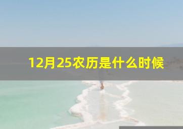 12月25农历是什么时候