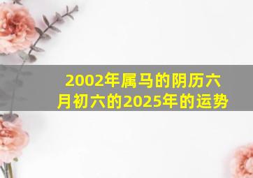 2002年属马的阴历六月初六的2025年的运势