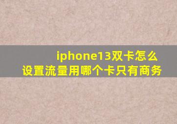 iphone13双卡怎么设置流量用哪个卡只有商务