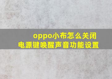 oppo小布怎么关闭电源键唤醒声音功能设置