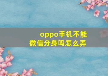 oppo手机不能微信分身吗怎么弄