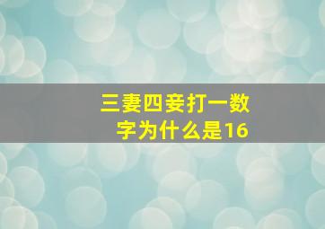 三妻四妾打一数字为什么是16