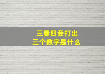 三妻四妾打出三个数字是什么