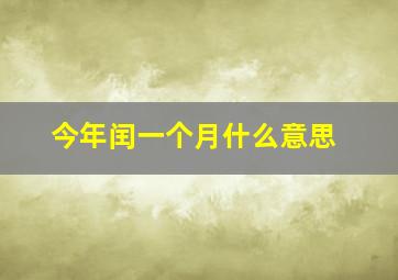 今年闰一个月什么意思