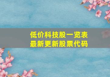 低价科技股一览表最新更新股票代码