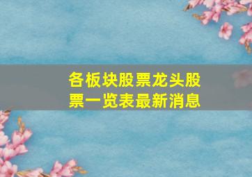 各板块股票龙头股票一览表最新消息