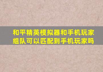 和平精英模拟器和手机玩家组队可以匹配到手机玩家吗