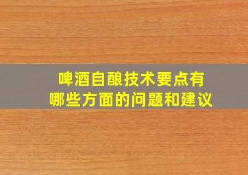 啤酒自酿技术要点有哪些方面的问题和建议