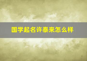 国学起名许泰来怎么样