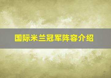 国际米兰冠军阵容介绍