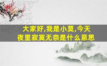 大家好,我是小莫,今天夜里寂寞无奈是什么意思