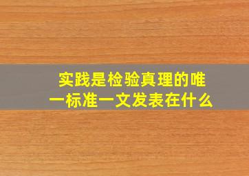 实践是检验真理的唯一标准一文发表在什么