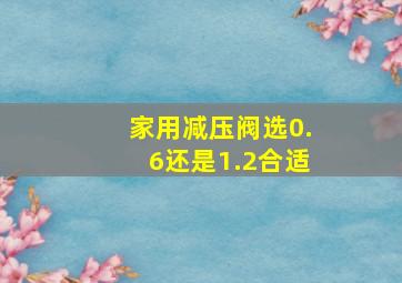 家用减压阀选0.6还是1.2合适