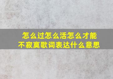 怎么过怎么活怎么才能不寂寞歌词表达什么意思