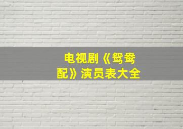 电视剧《鸳鸯配》演员表大全