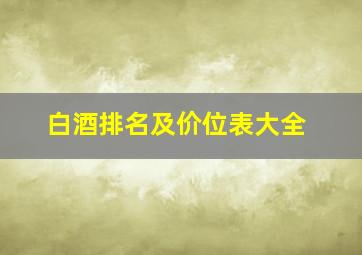 白酒排名及价位表大全