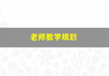 老师教学规划