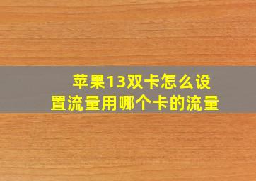 苹果13双卡怎么设置流量用哪个卡的流量