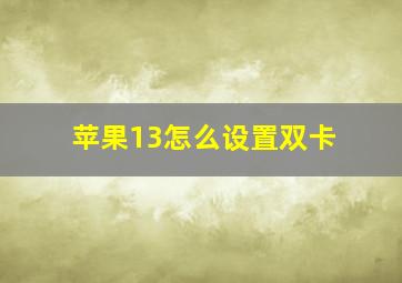 苹果13怎么设置双卡