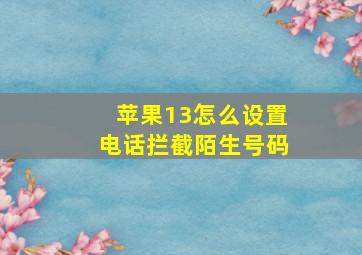 苹果13怎么设置电话拦截陌生号码