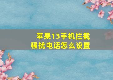 苹果13手机拦截骚扰电话怎么设置