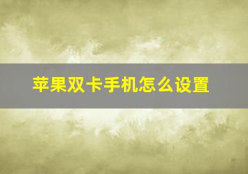 苹果双卡手机怎么设置