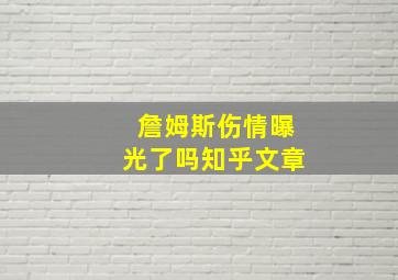 詹姆斯伤情曝光了吗知乎文章